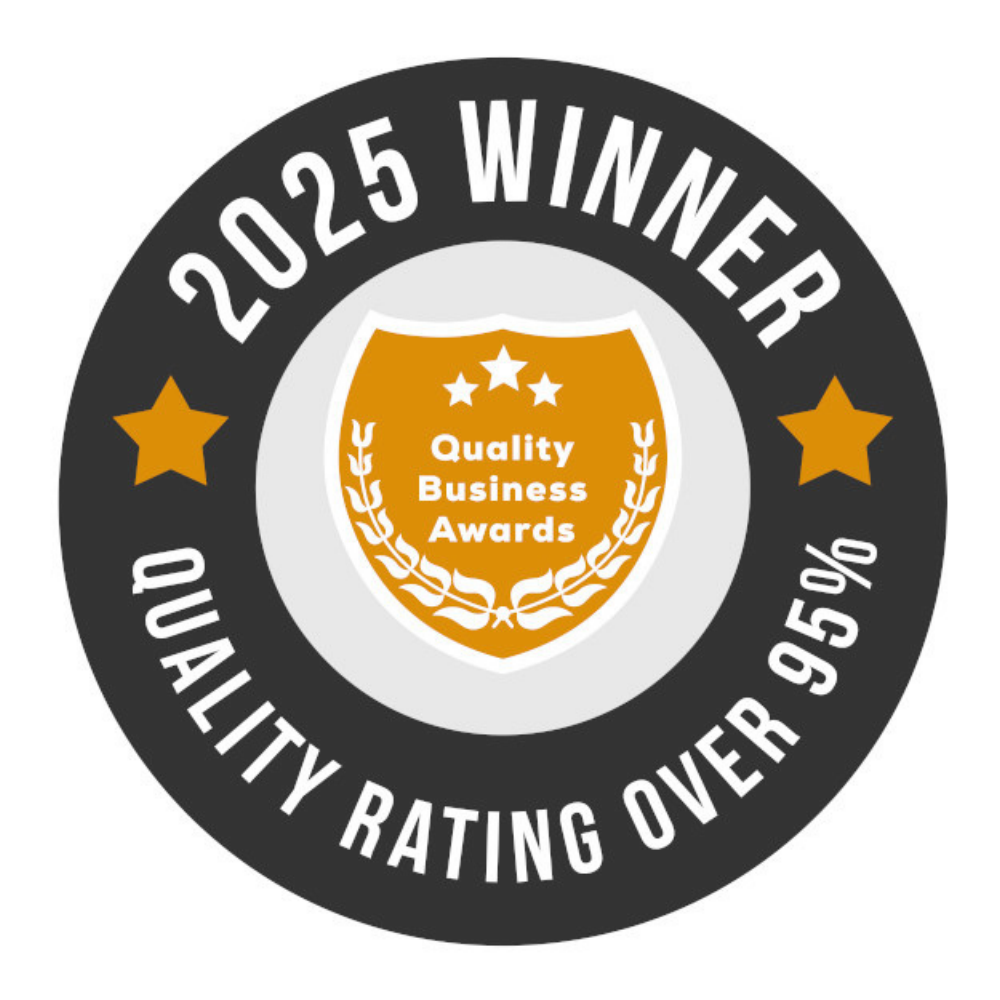 WasteXpress 2025 Quality Business Awards winner badge showing a quality rating of over 95%.
