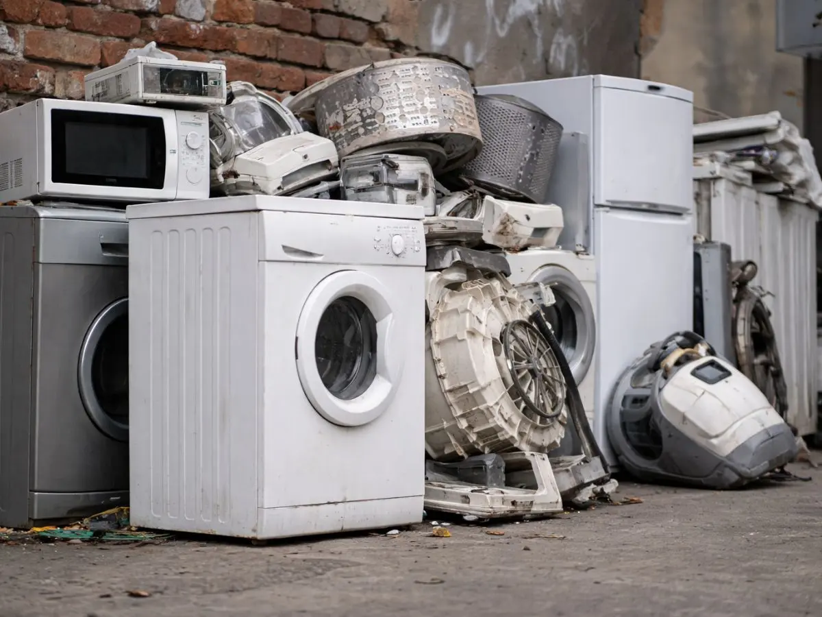 Discarded electrical appliances ready for recycling