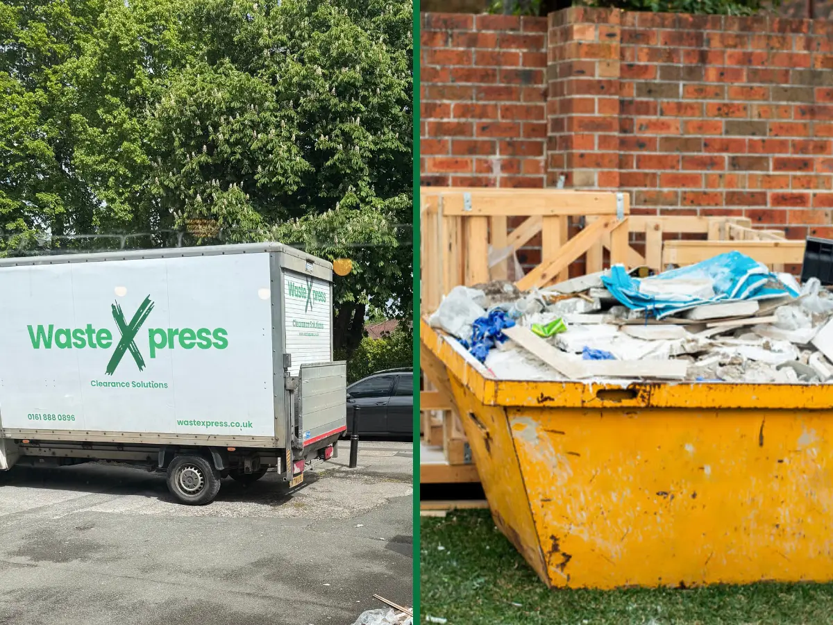 Rubbish removal van compared with skip hire for clearing household and commercial waste.